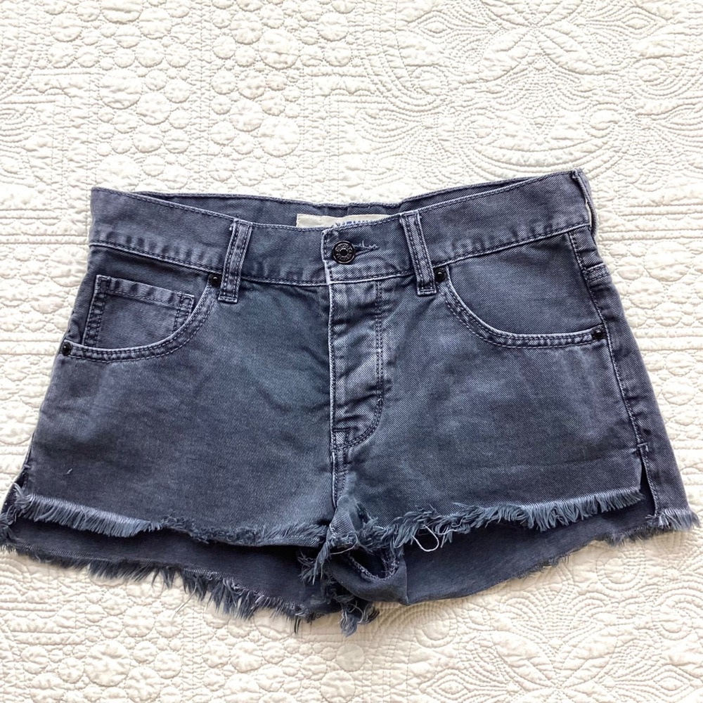 Melville Micro Mini Shorts Frayed Cut Off‎  Denim Women's Sz 25 Black Button Fly